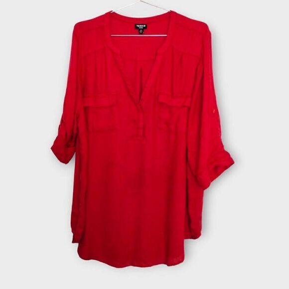 Torrid Womens Top Sz 2X Red Rayon Long Sleeves Tabs Pullover Normcore Sportswear - Picture 8 of 11